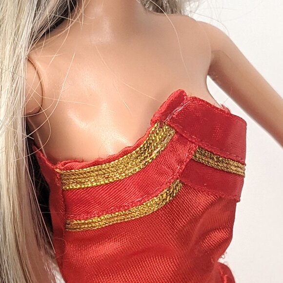 Vintage Barbie Doll Evening Ball Gown Red Gold Lace Dress Classic - Picture 7 of 9